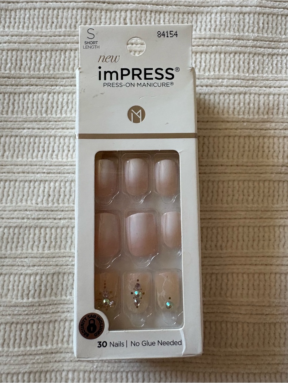 imPRESS Short Press-On Nails in Light Ombre Pink with Rhinestone Accents